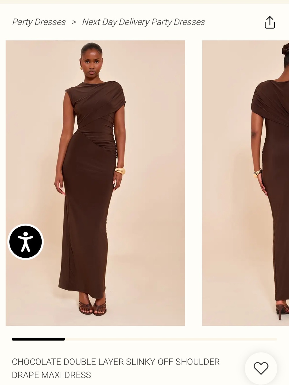 Pretty Little Thing Chocolate Off-Shoulder Drape Maxi Dress